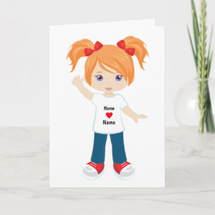 Tarjeta en blanco personalizada chica pelo rojo