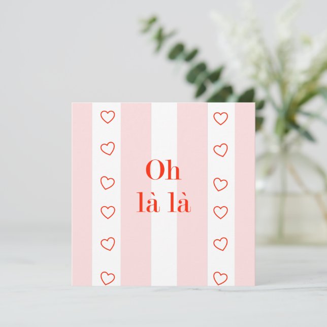 Tarjeta en blanco raya rosa Oh La La (Anverso de pie)
