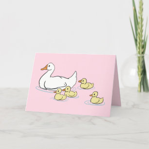 Tarjeta en blanco rosado de Mama Duck & Baby