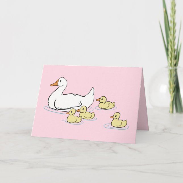 Tarjeta en blanco rosado de Mama Duck & Baby (Anverso)