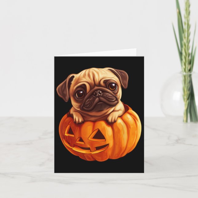 Tarjeta En Calabaza Halloween Pugkin Cute Pug Halloween (Anverso)