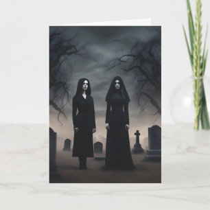 Tarjeta En el cementerio de Halloween de medianoche