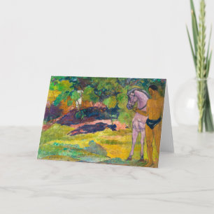 Tarjeta En el jardín de vainilla, hombre y caballo   Gaugu