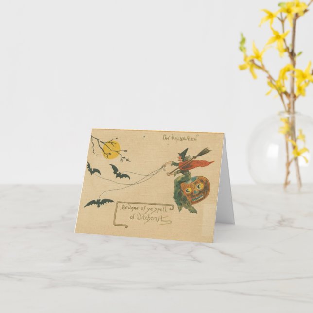 Tarjeta En Halloween Cuidado con la Vendimia de Brujería (flor amarilla)