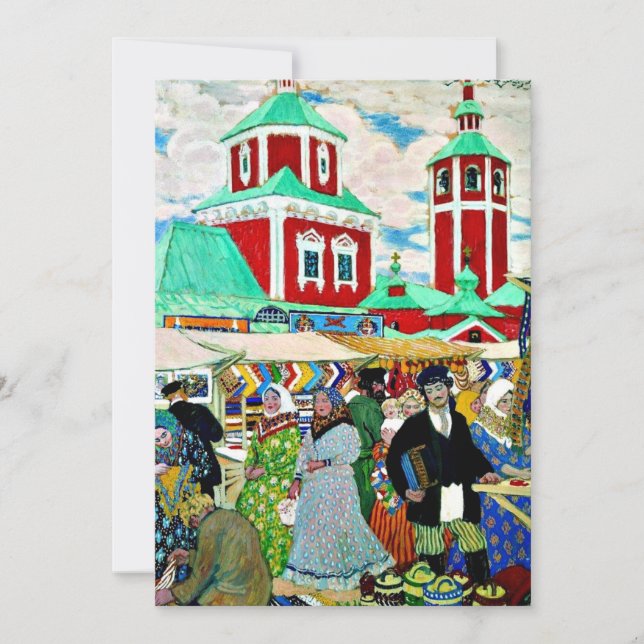 Tarjeta En la Feria, fina pintura artística de Boris Kusto (Anverso)