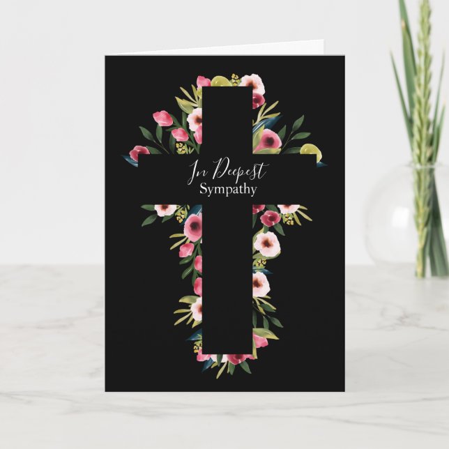 Tarjeta En la más profunda simpatía Bonito Floral Cruz de  (Anverso)