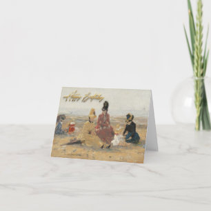 Tarjeta En la playa Trouville 1887 por Eugene Boudin