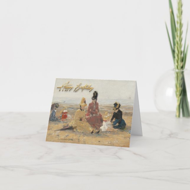 Tarjeta En la playa Trouville 1887 por Eugene Boudin (Anverso)