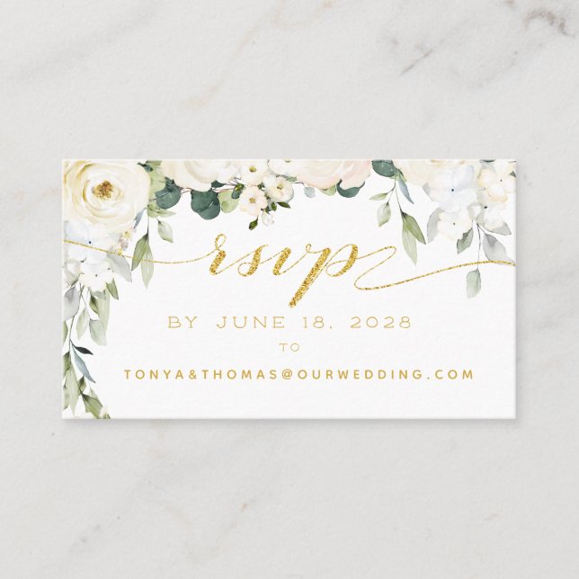 Tarjeta en línea RSVP de White Peony Epiphany Wedd (Anverso)