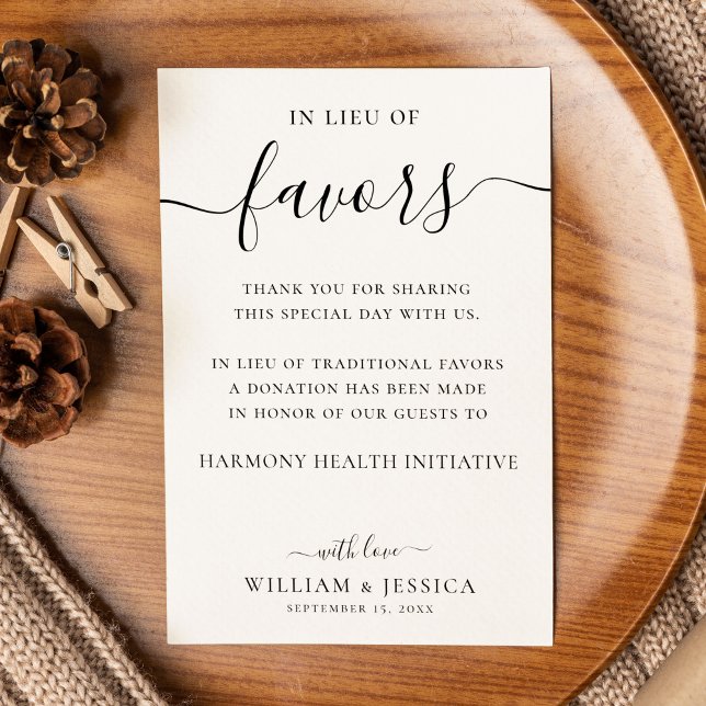 Tarjeta En lugar de favores, elegante donación de matrimon (Subido por el creador)