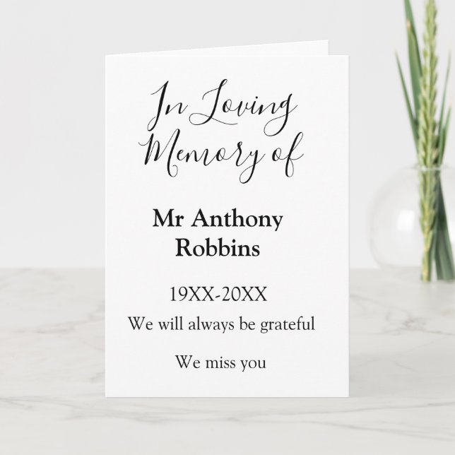 Tarjeta En memoria de nombre recuerdo funeral recuerdo (Anverso)