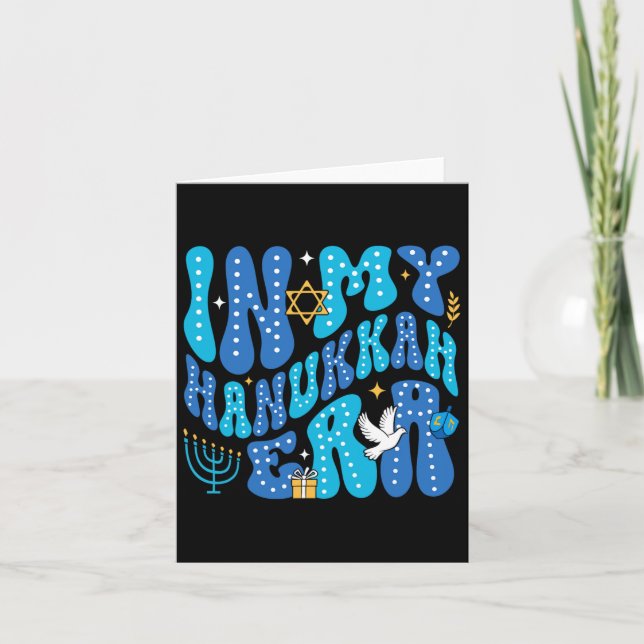 Tarjeta En mi era Hanukkah Feliz Chanukah Pajamakah judío (Anverso)