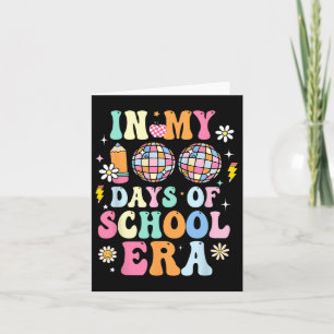 Tarjeta En mis 100 días de escuela, retro disco 100 días