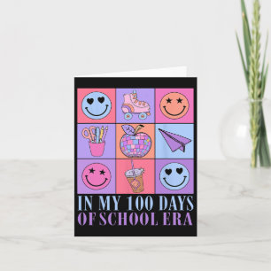Tarjeta En mis 100 días de escuela, retro disco 100 días