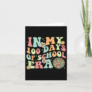 Tarjeta En mis 100 días de escuela, retro disco 100 días