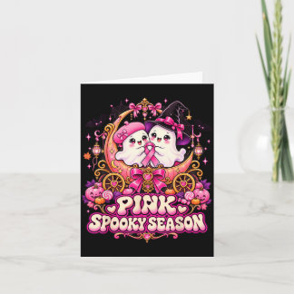 Tarjeta En octubre usa pecho de bruja fantasma rosa cáncer