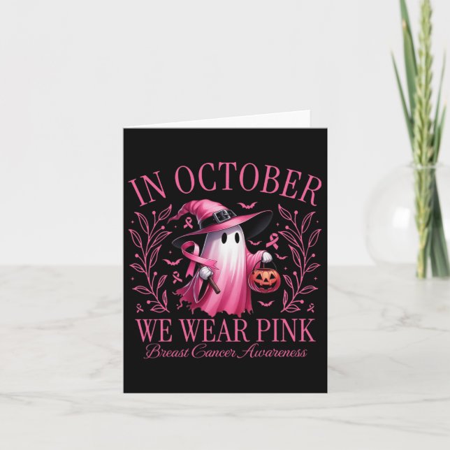 Tarjeta En Octubre Usamos Cáncer De Mama De Bruja Rosa (Anverso)