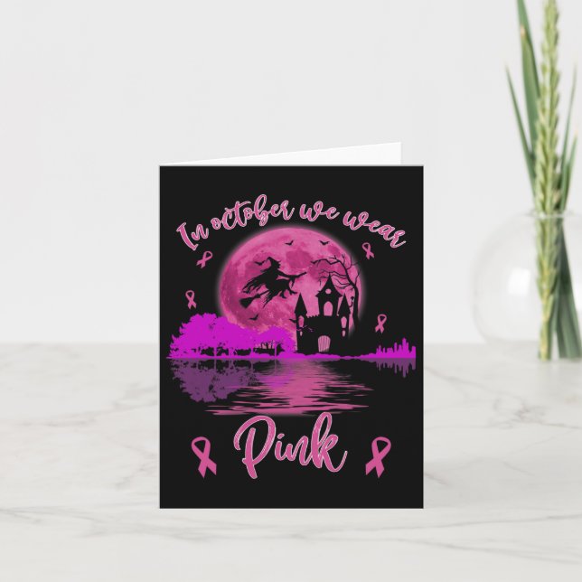 Tarjeta En Octubre Usamos Cáncer De Mama De Halloween Rosa (Anverso)