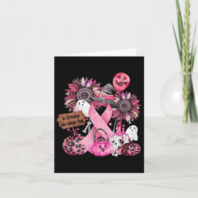 Tarjeta En Octubre Usamos Cinta Rosa Fantasma Halloween Br (Anverso)