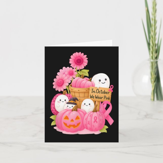 Tarjeta En Octubre Usamos Fantasmas Y Calabazas Rosa Para  (Anverso)