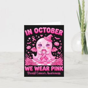Tarjeta En Octubre Viste de Rosa Bruja Fantasma Cáncer de