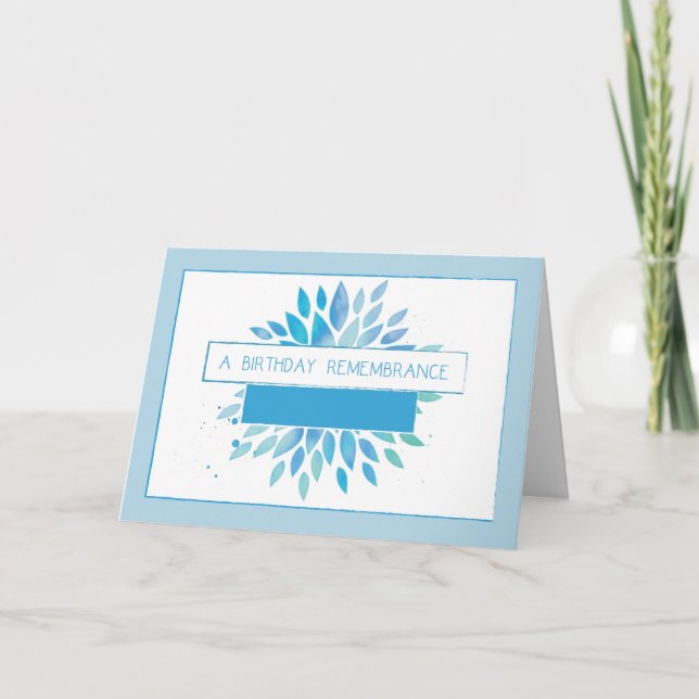 Tarjeta En recuerdo de la celebración del cumpleaños, azul (Anverso)