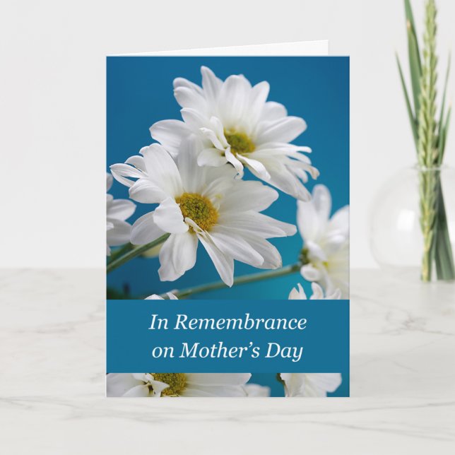Tarjeta En recuerdo del Día de la Madre con margaritas bla (Anverso)