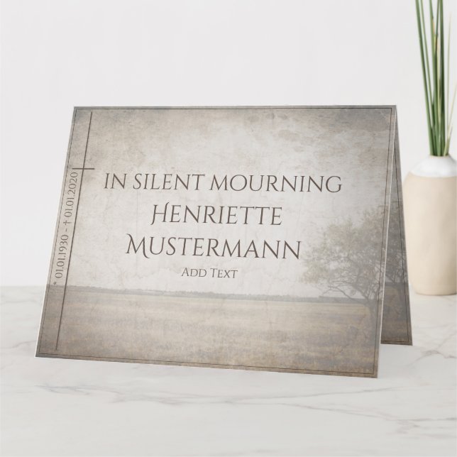 Tarjeta En silencio de duelo - árbol en la cosecha de prad (Anverso)