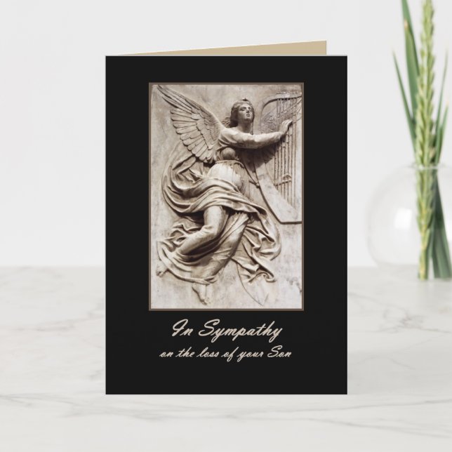 Tarjeta En simpatía - Pérdida de hijo - Ángel con arpa (Anverso)