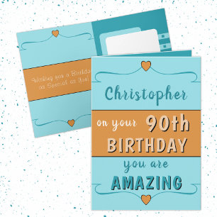 Tarjeta En tu cumpleaños 90 añada el nombre naranja azul