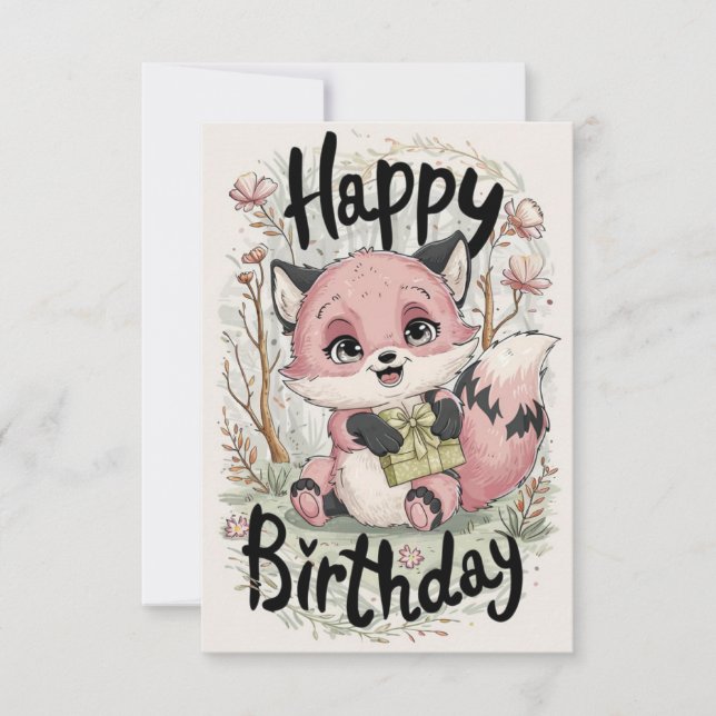 Tarjeta Encantador cumpleaños de Pastel Fox (Anverso)