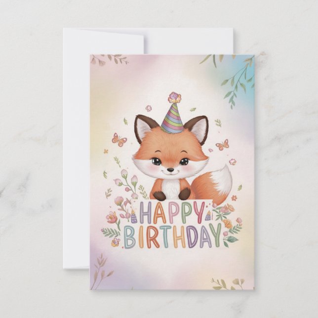 Tarjeta Encantador cumpleaños de Woodland Fox (Anverso)
