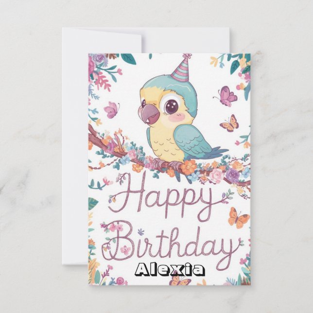 Tarjeta Encantador cumpleaños digital de Boho Parrot (Anverso)