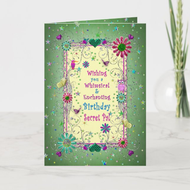 Tarjeta Encantador cumpleaños verde/amarillo, amigo secret (Anverso)