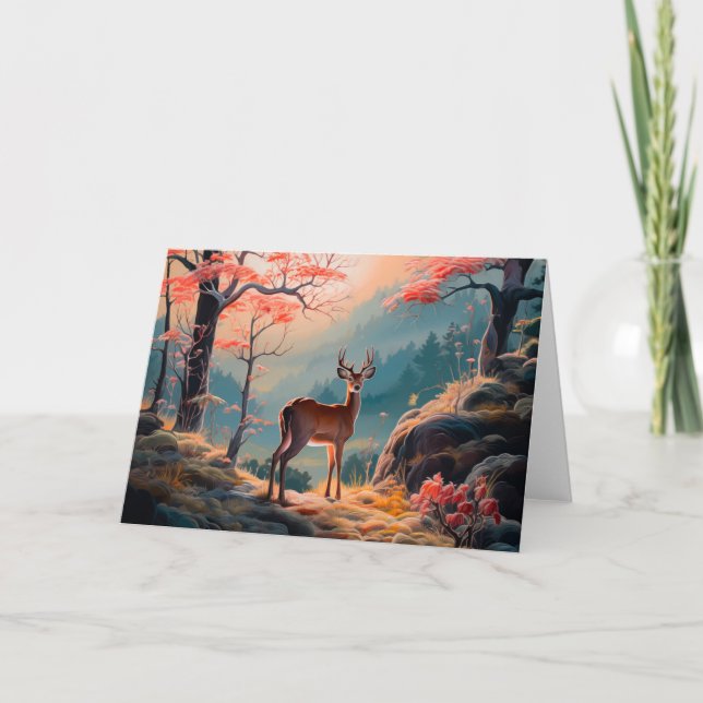 Tarjeta Encantador Diseño de Escenario del Bosque de Cerfs (Anverso)