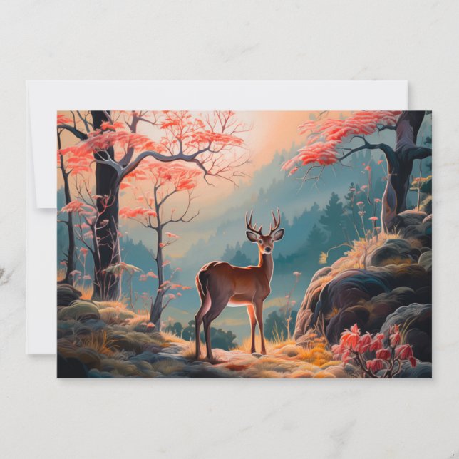 Tarjeta Encantador Diseño de Escenario del Bosque de Cerfs (Anverso)