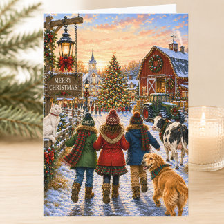 Tarjeta Encantador pueblo agrícola navideño Feliz Navidad