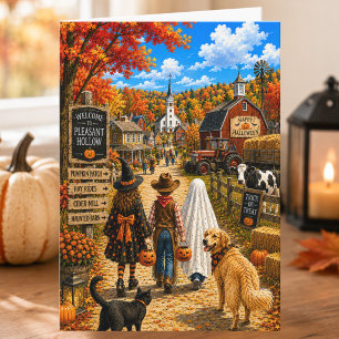 Tarjeta Encantador pueblo de otoño Feliz Halloween