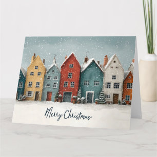 Tarjeta Encantador Pueblo Nevado "Feliz Navidad"