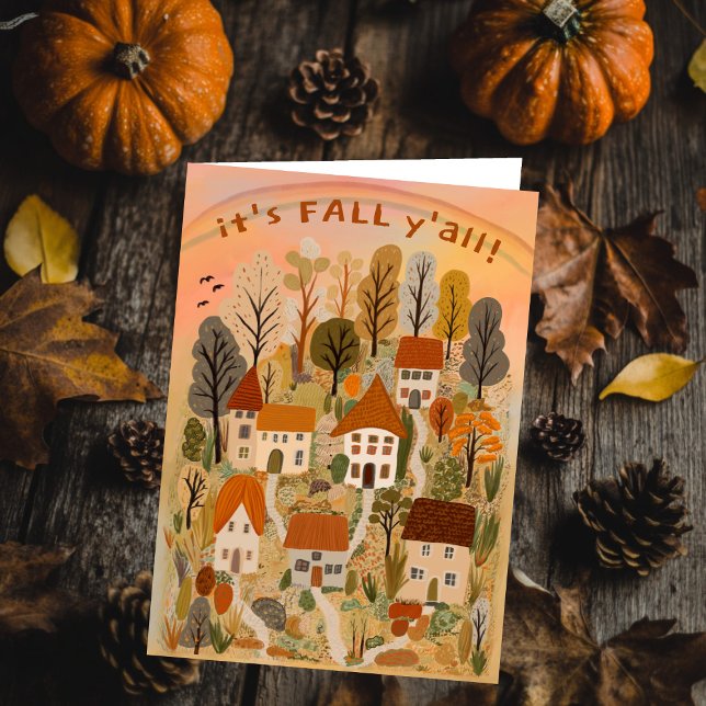 Tarjeta Encantador pueblo otoñal es perfecto (Charming Autumn Village It's Fall Y'all Cute Card)
