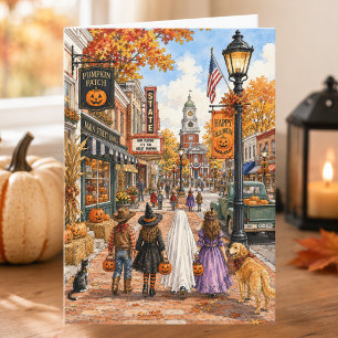 Tarjeta Encantadora calle principal de otoño Feliz Hallowe