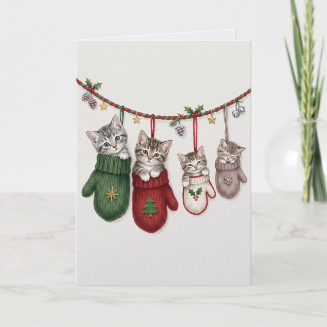 Tarjeta encantadora de gatitos de Navidad con esti (Anverso)