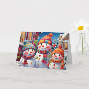 Tarjeta Encantadora Familia de Muñecos de Nieve Festiva