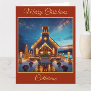 Tarjeta Encantadora iglesia de campo en Navidades