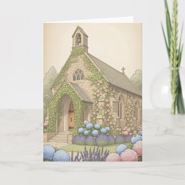 Tarjeta Encantadora iglesia de piedra rústica decorada en  (Anverso)