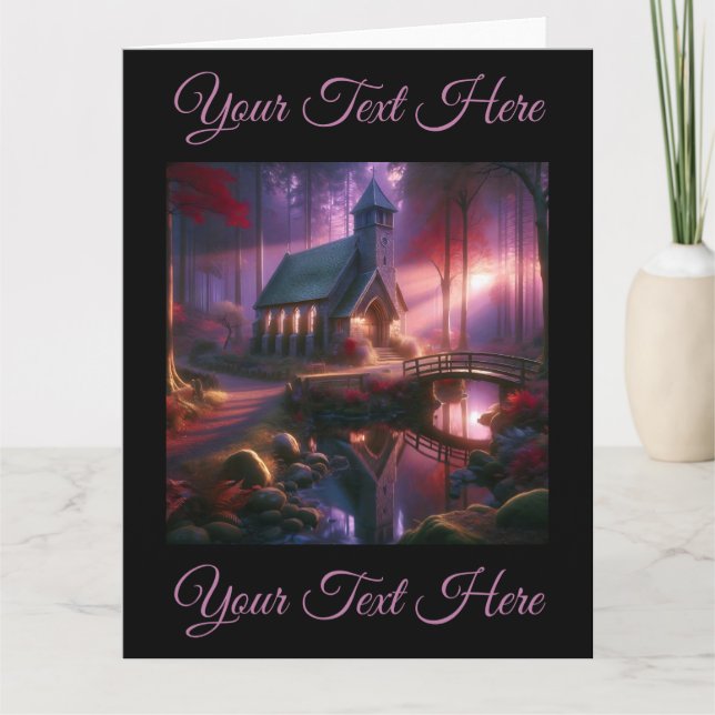 Tarjeta Encantadora iglesia en un fuerte bosque otoñal (Anverso)