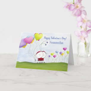 Tarjeta Encantadora Ladybug con los globos del corazón col