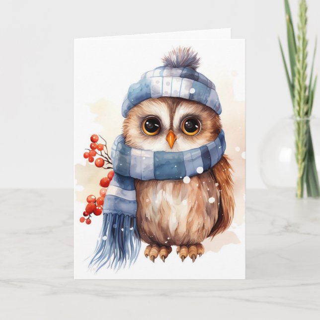 Tarjeta Encantadora Lechuza de Invierno Whimsy (Anverso)