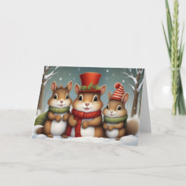 Tarjeta Encantadores Chipmunks de Navidad Vintage