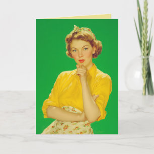 Tarjeta Encanto Retro Mujer Brillante Segura